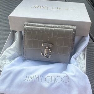 Jimmy Choo Silver Croc-Embossed Card Holder